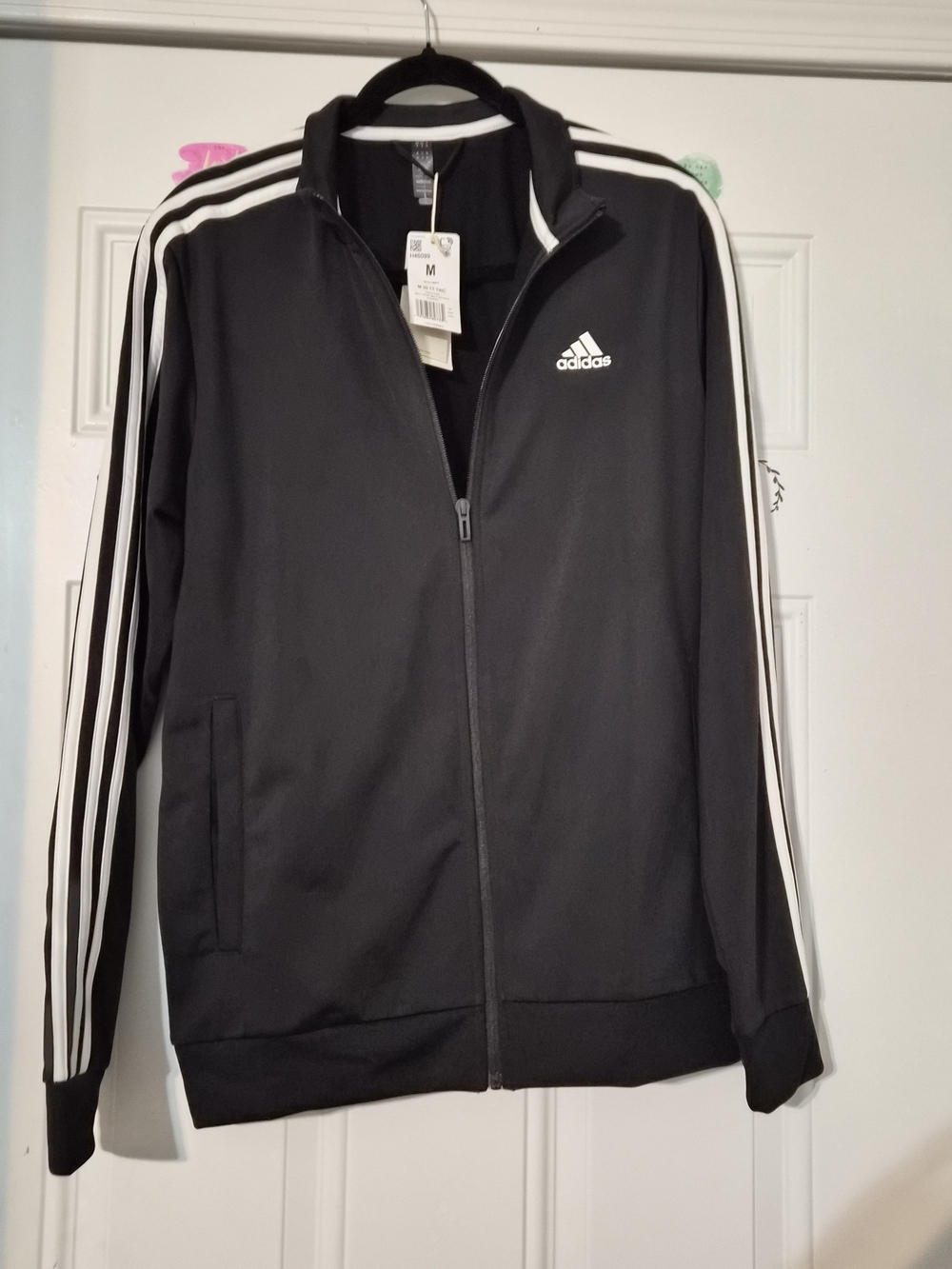 adidas Black Track Jacket with White Stripes and Logo